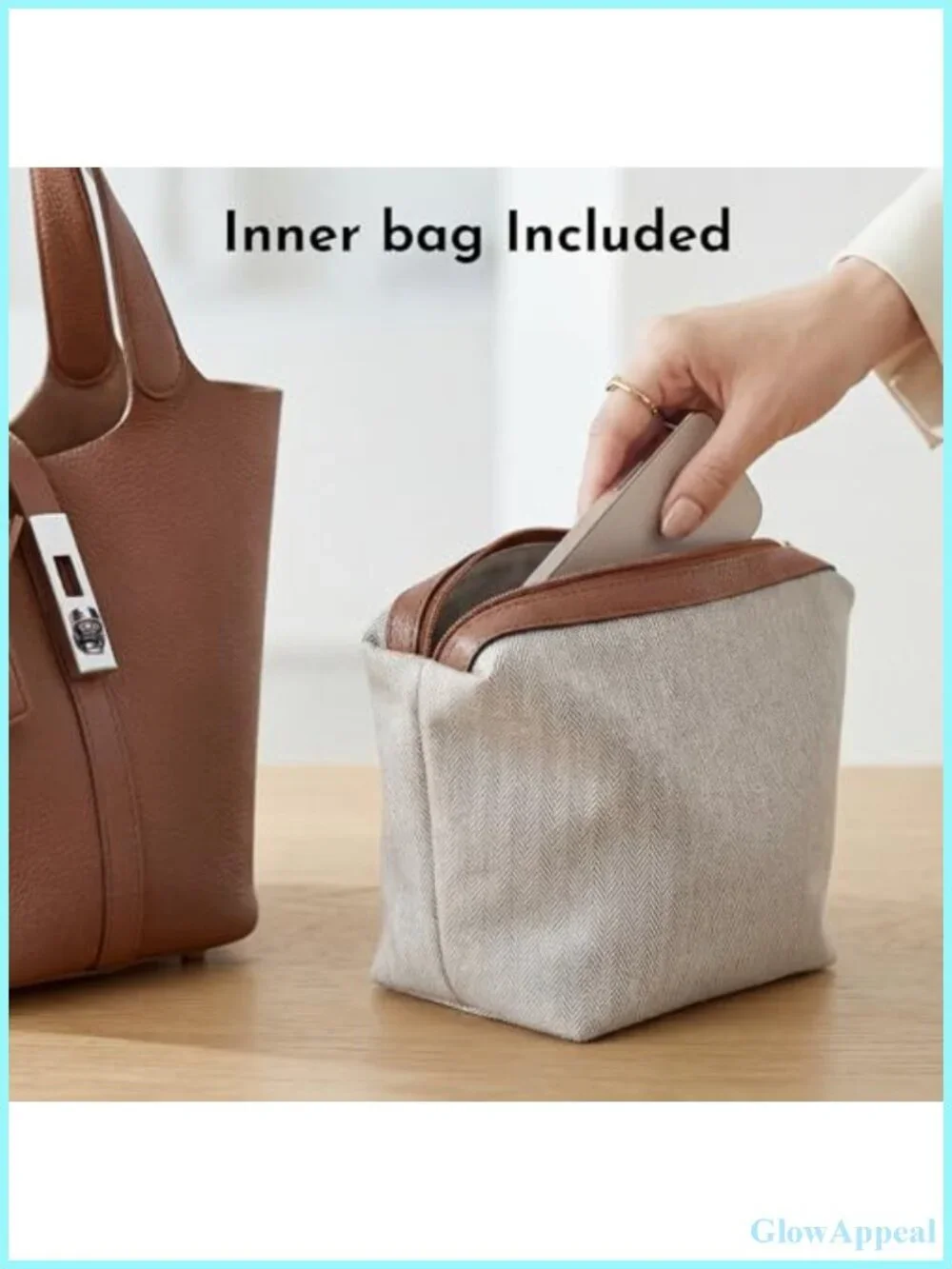 Vegan Leather Bucket Purse Top Handle Handbag with Detachable Pouch